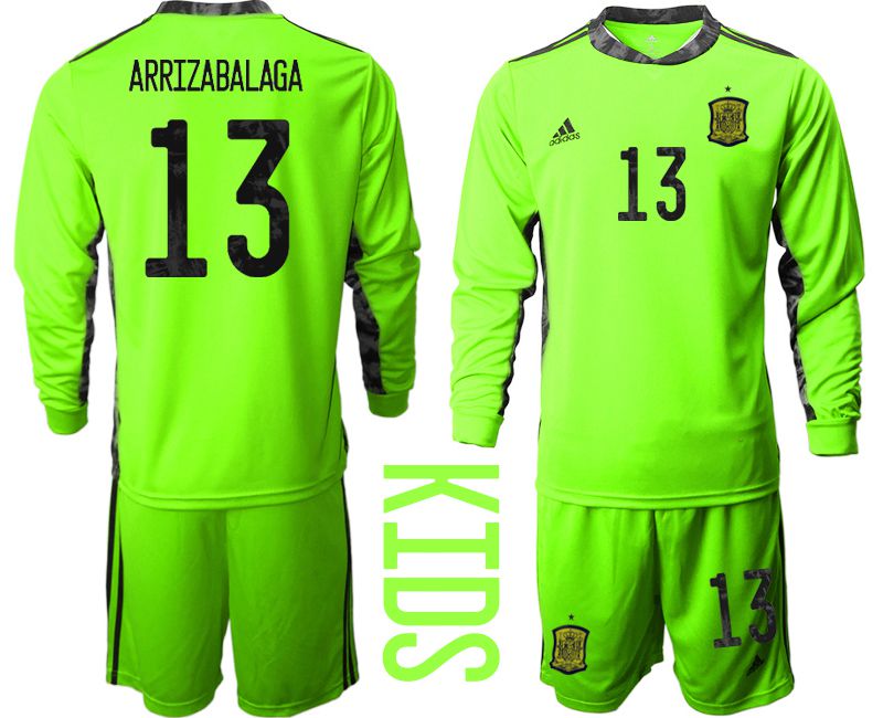 Youth 2021 World Cup National Spain fluorescent green goalkeeper long sleeve #13 Soccer Jerseys->spain jersey->Soccer Country Jersey